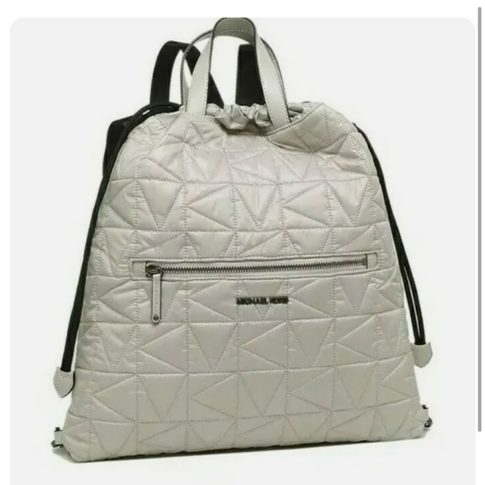 MICHAEL Kors Winnie Lg Quilted Canvas Drawstring Backpack Aluminum